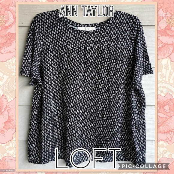 LOFT Black & White Monochrome Graphic Patterned Boxy Business Casual Blouse Top - Picture 2 of 16